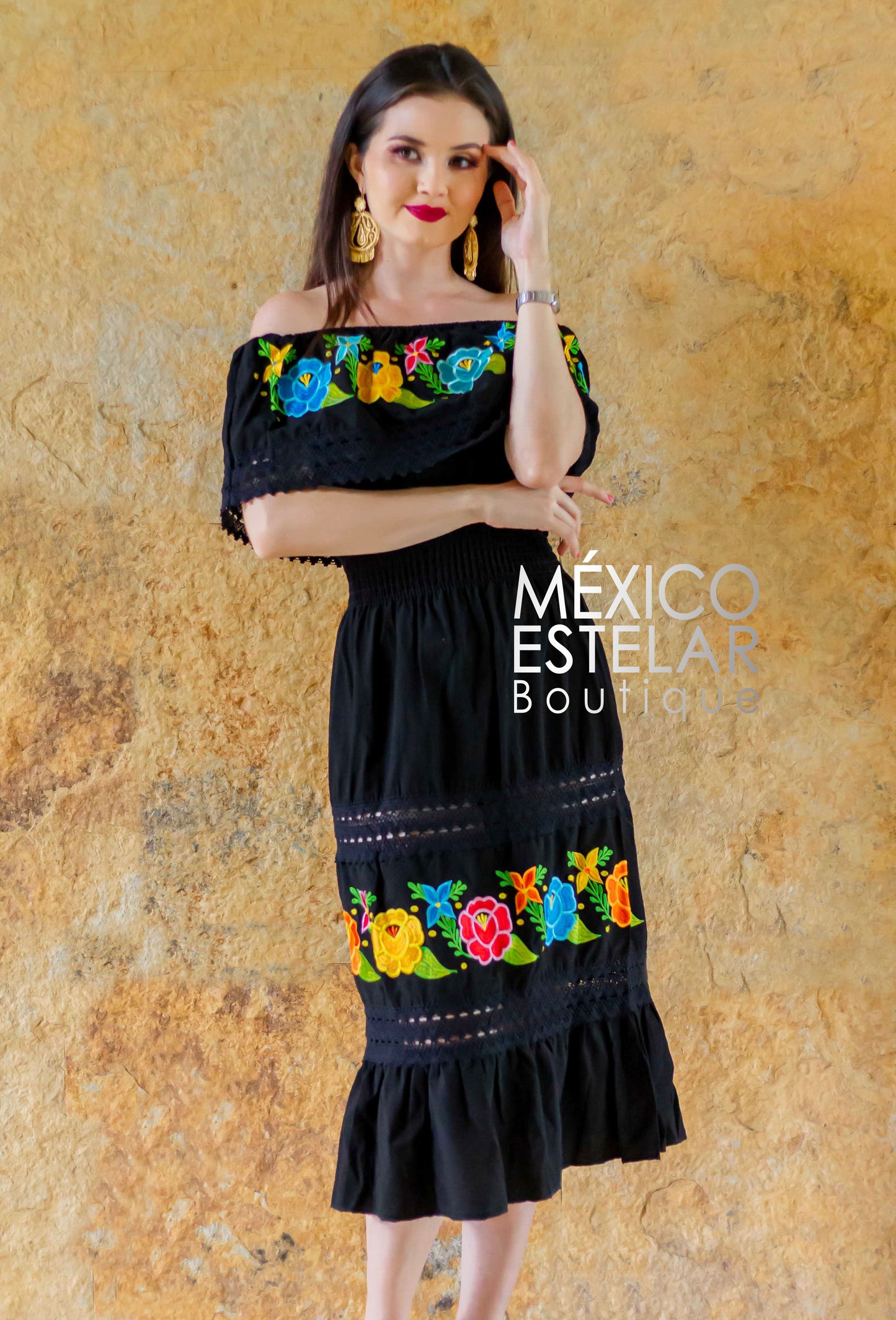 Vestido Campesina Largo Oaxaca Doble Encaje