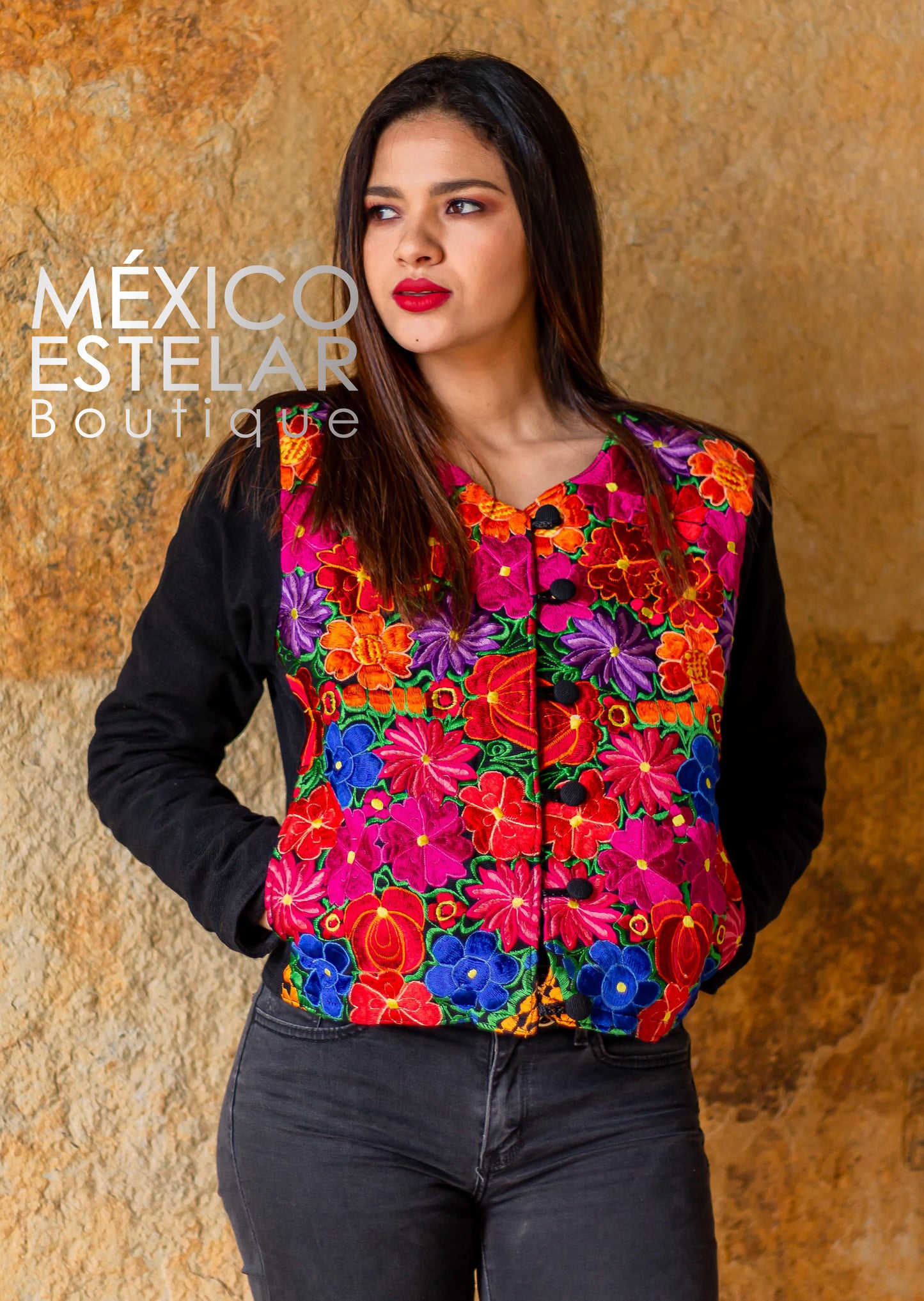 Torera / Chamarra Bordada Floral a Máquina