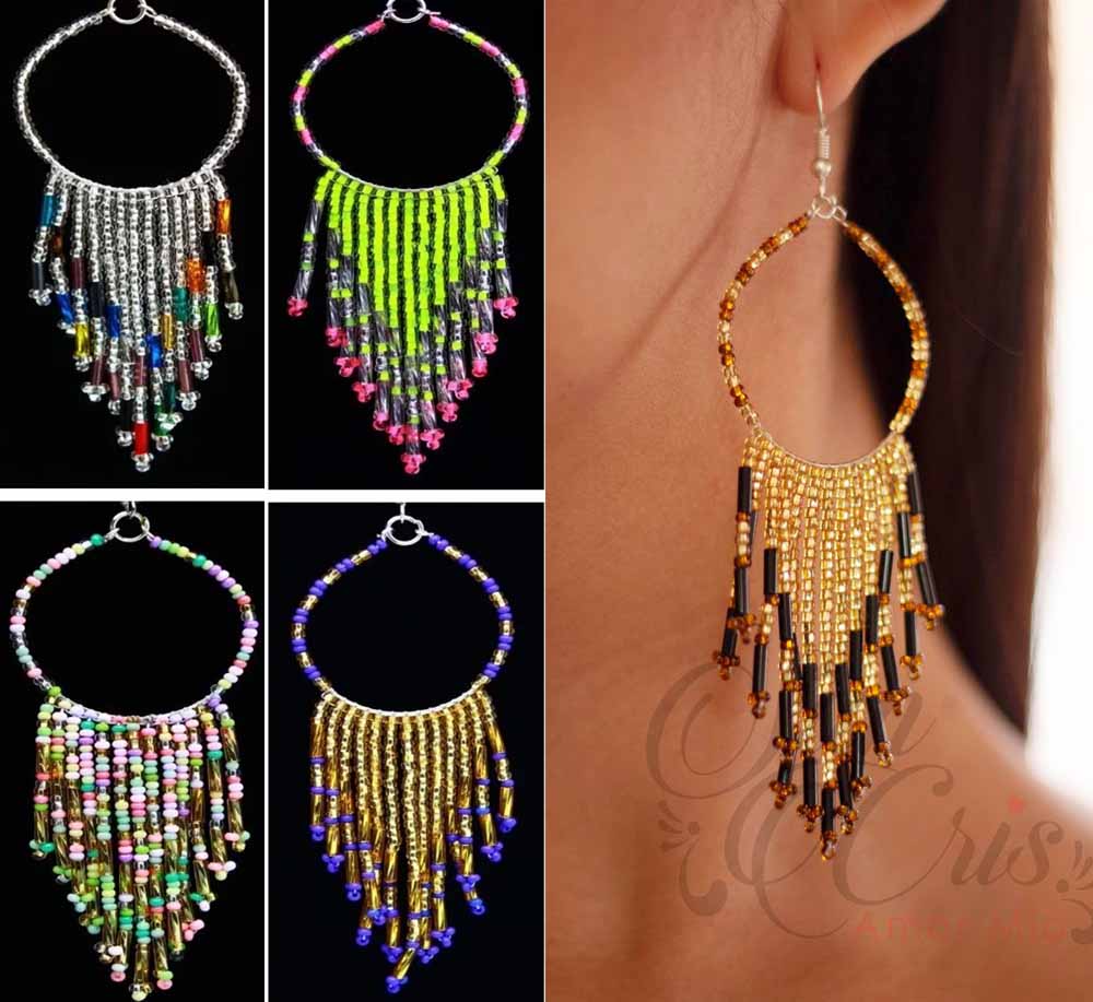 Docena de Aretes Aro Chaquiras / Hechos a Mano