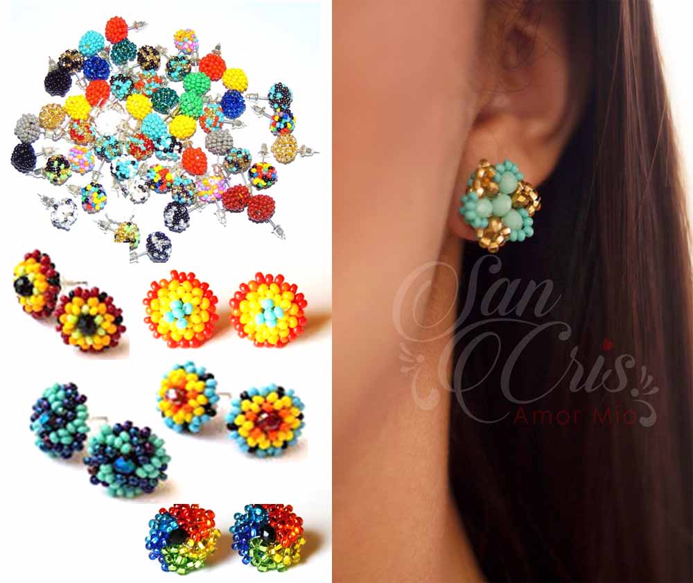 Docena de Aretes Broquel Chaquiras / Hecho a Mano