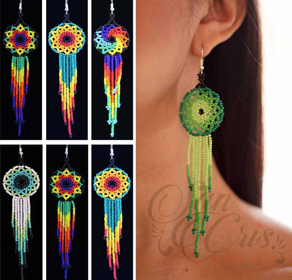 Docena de Aretes Girasol Atrapasueños Chaquiras / Hechos a Mano