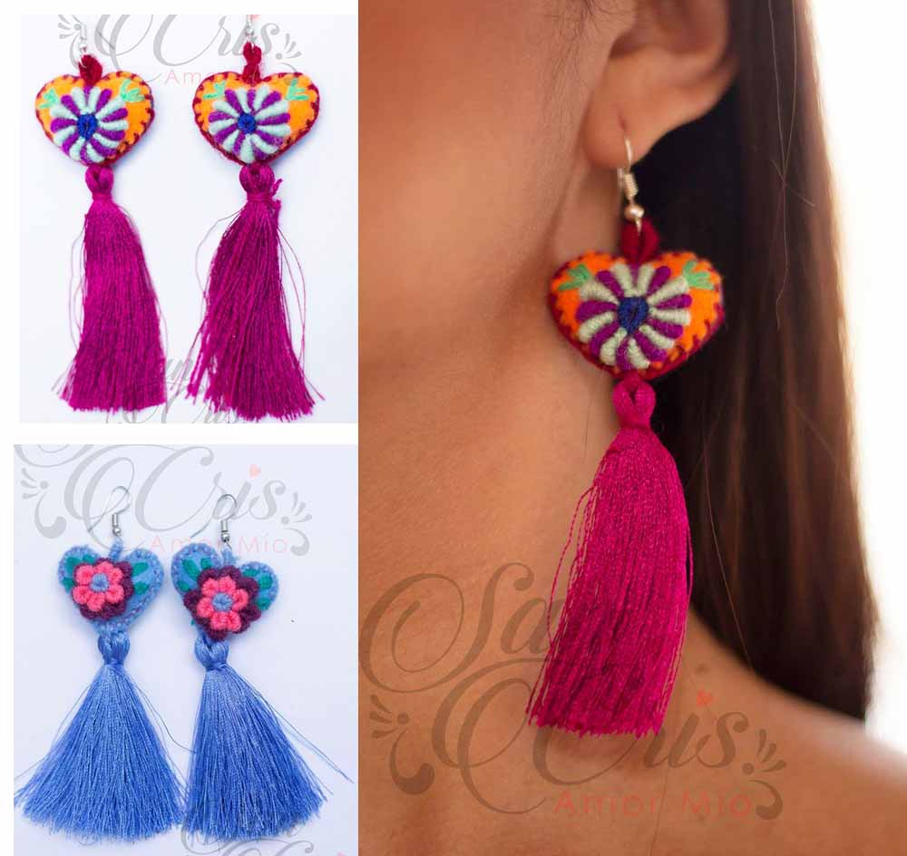 Docena de Aretes Corazón Pompón / Hechos a Mano