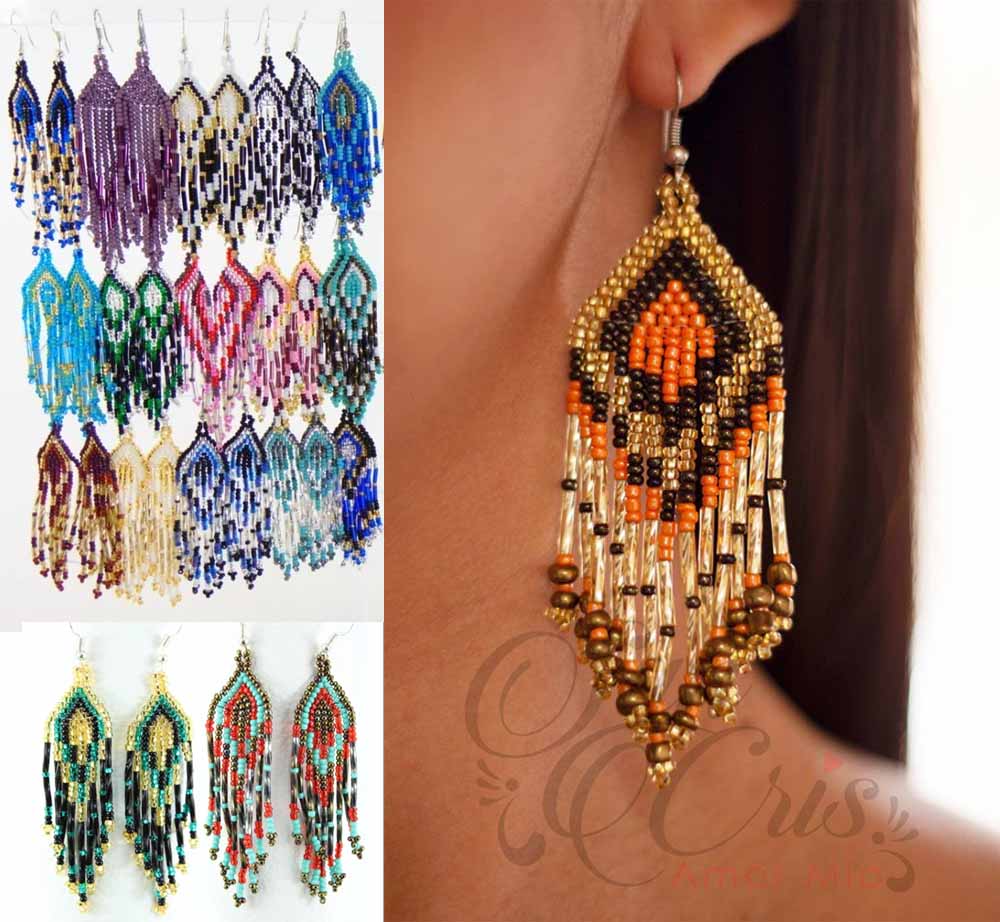 Docena de Aretes Rombos Chaquiras / Hechos a Mano