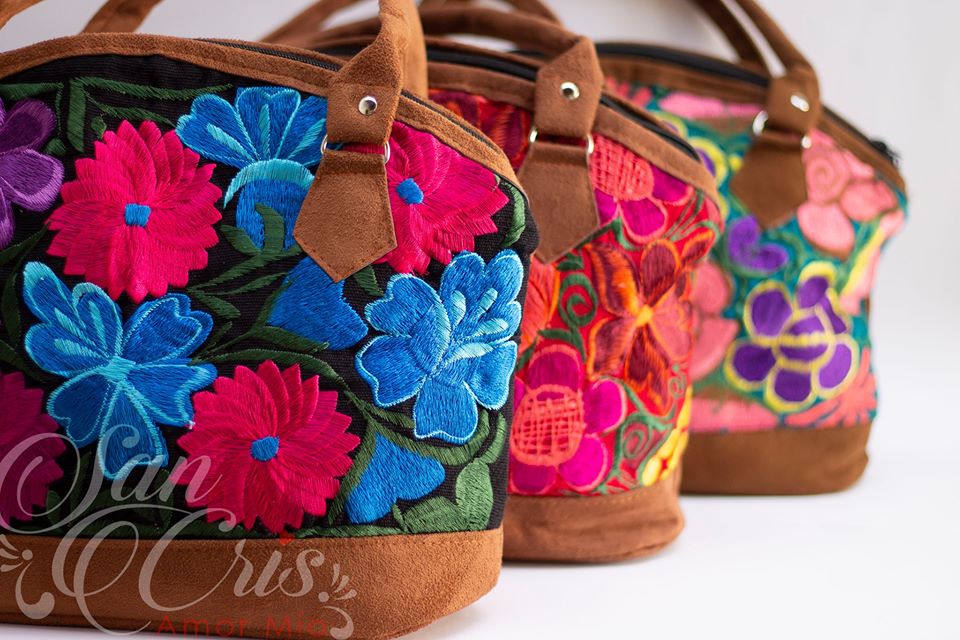 Bolsa de Gamuza Curva / Bordado Floral