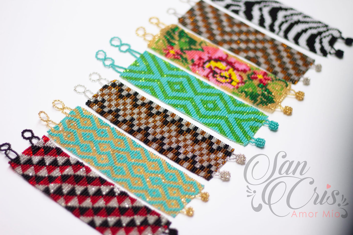 Brazalete Grande Chaquiras / Hecho a Mano / Set de 6 Piezas