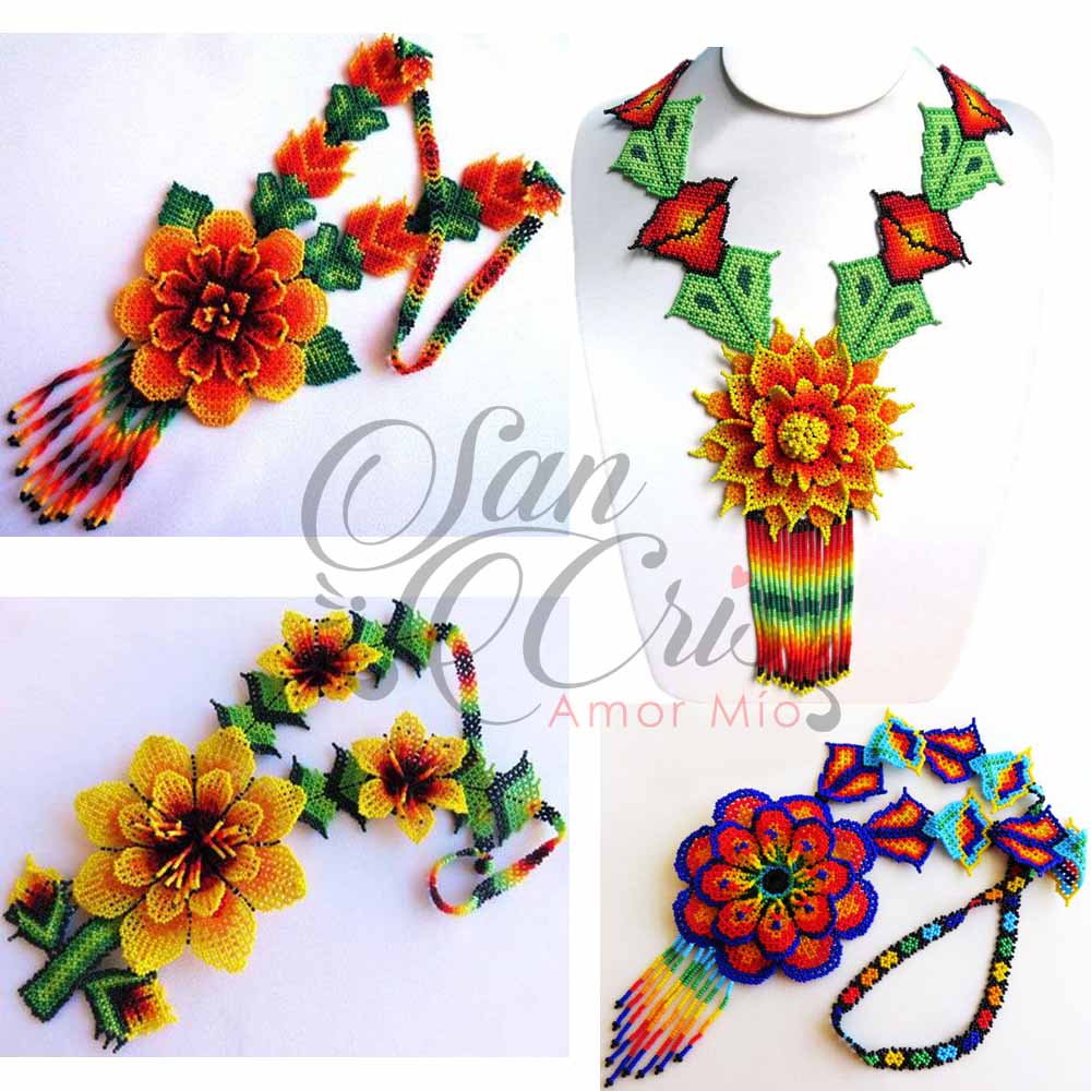 Collar Fino Flor Huichol / Hecho a Mano