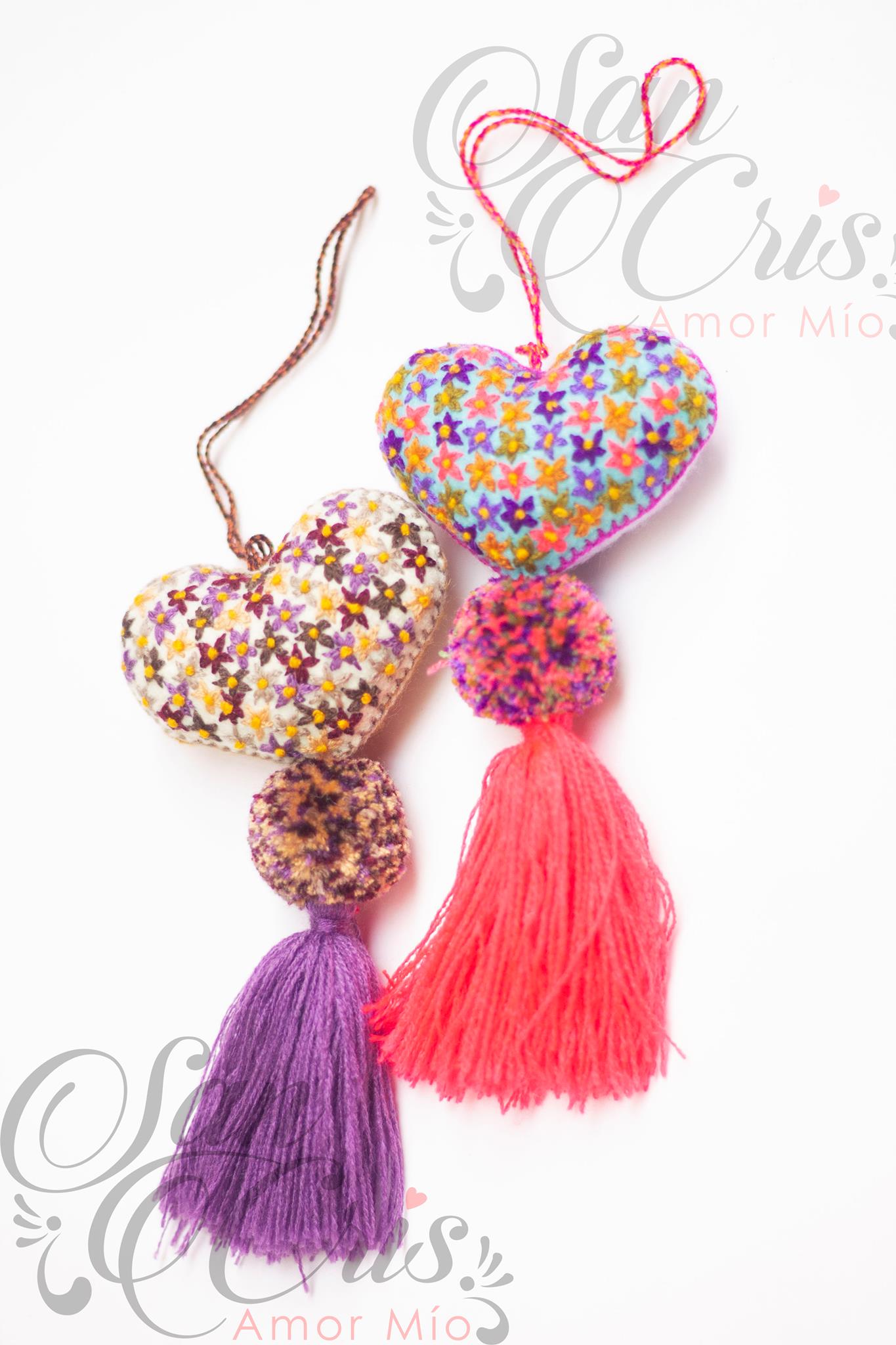 Docena Colgante Corazones Punto de Cruz / Hecho a Mano