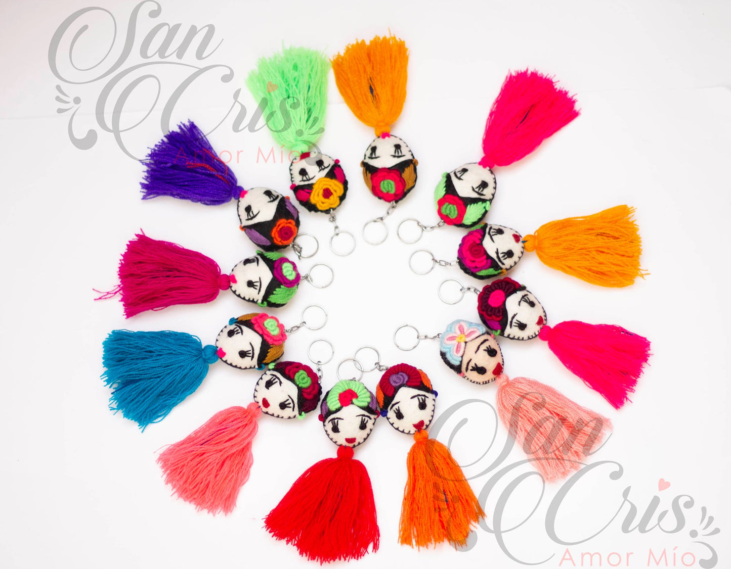 Docena Llaveros Frida Kahlo Elite Rococó / Bordado a Mano