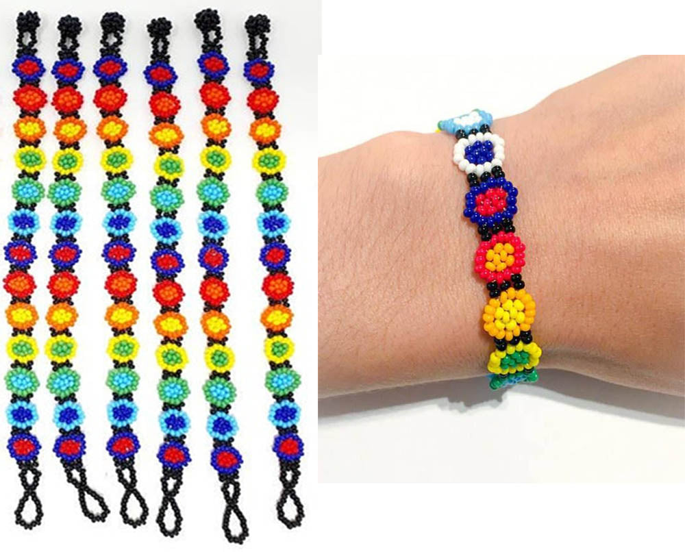 Pulsera Florecitas Huichol Chaquiras / Hecho a Mano / Set 12 Piezas