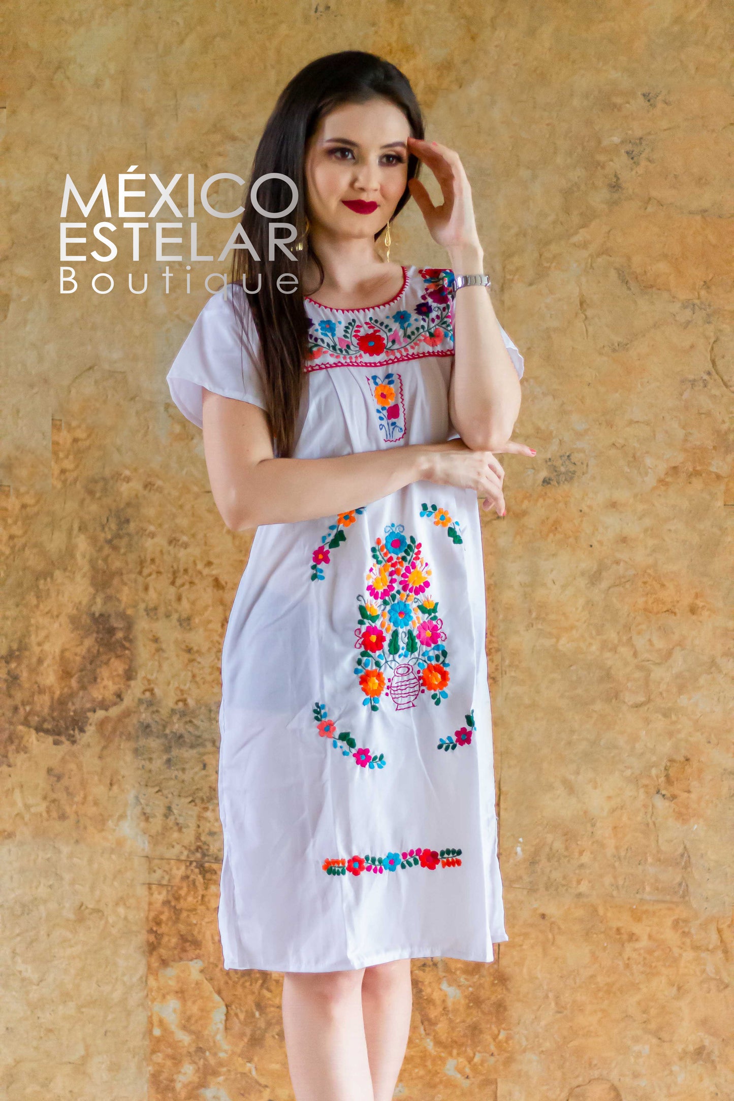 Vestido Tehuacán / Margaritas Bordado a mano