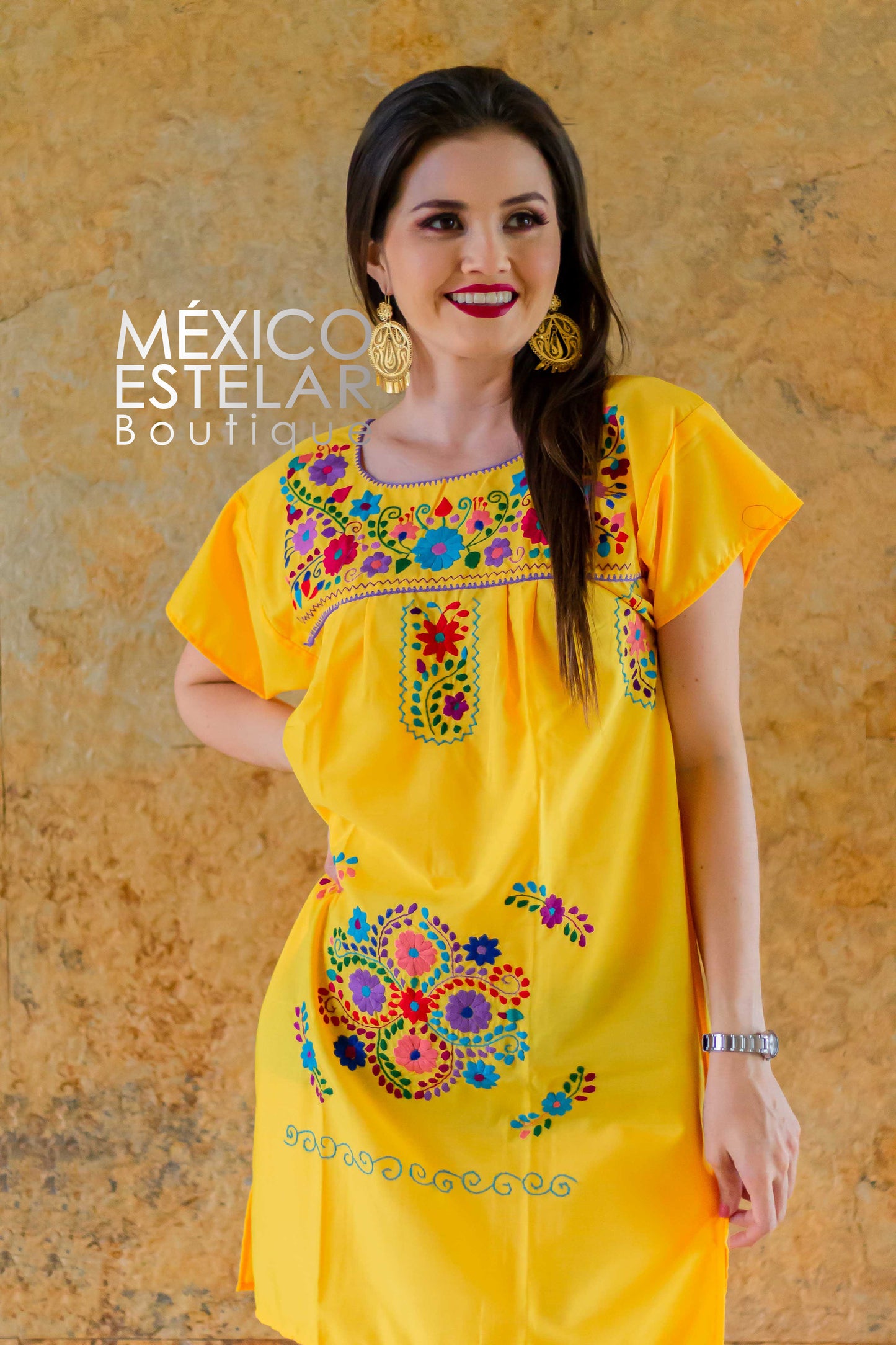 Vestido Tehuacán / Margaritas Bordado a mano