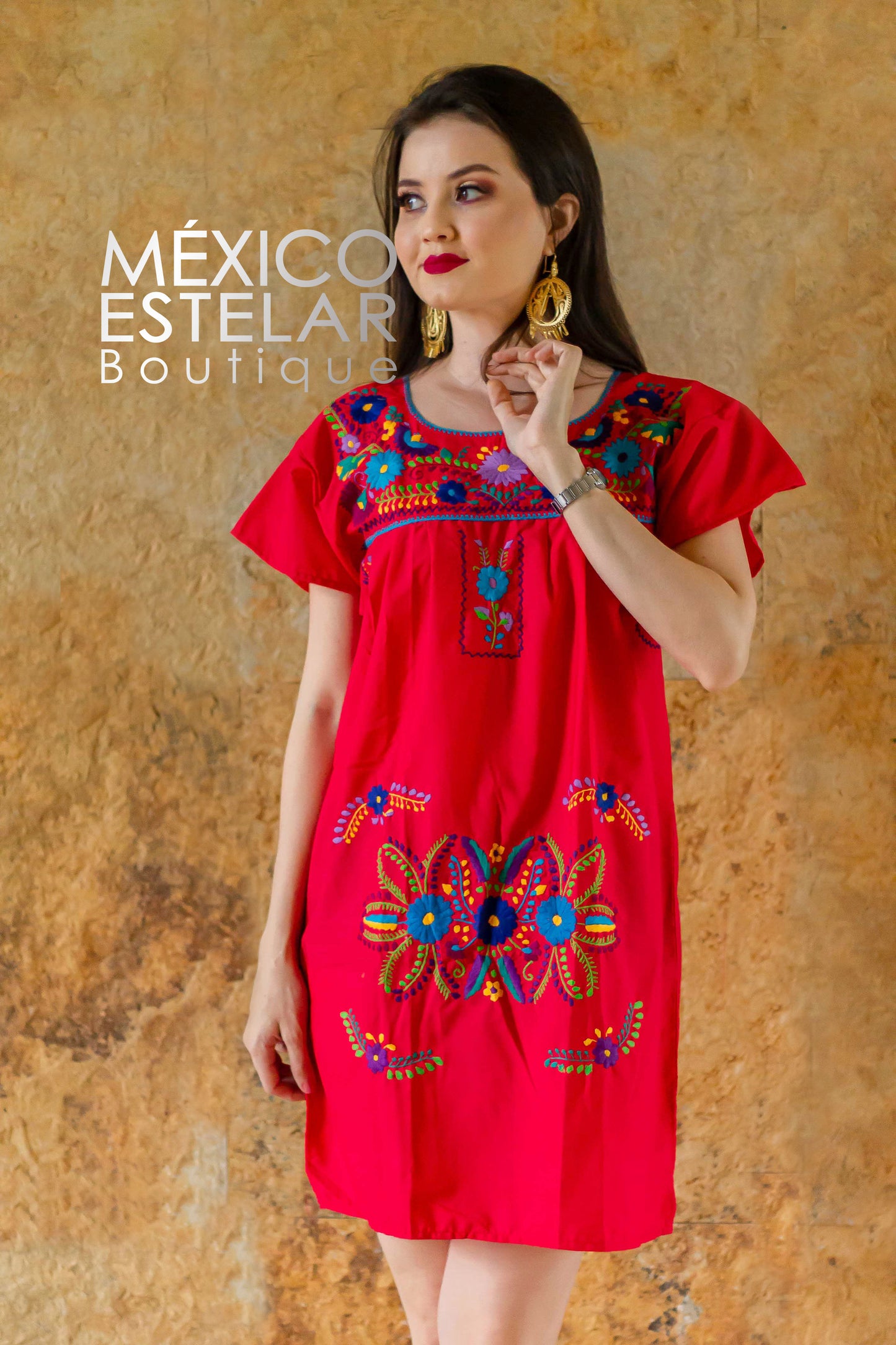 Vestido Tehuacán / Margaritas Bordado a mano