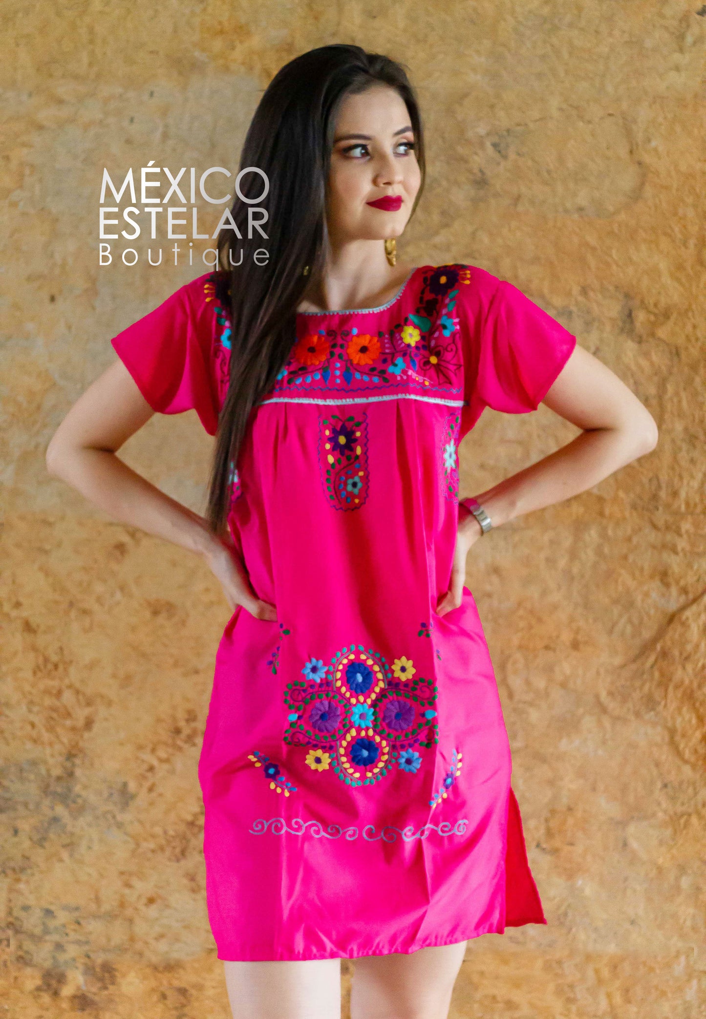 Vestido Tehuacán / Margaritas Bordado a mano