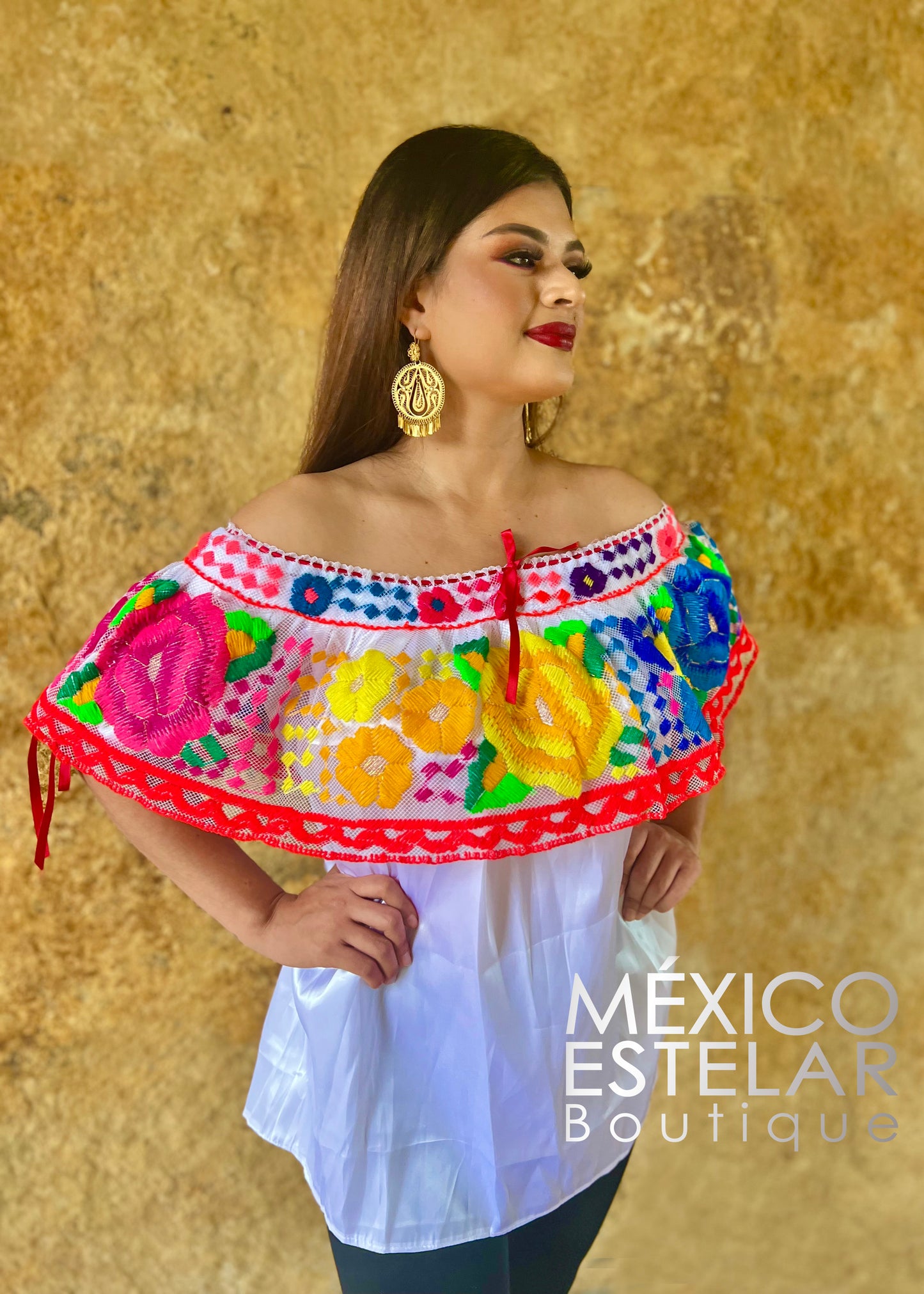 Blusa Chiapa de Corzo BCA Olán SIN CINTURÓN
