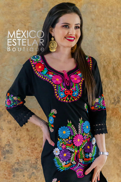 Vestido Kimono Manga Larga Bordado a Máquina